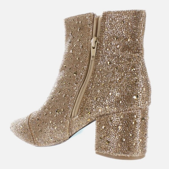 Betsey Johnson Size 9 Gold Rhinestone Booties - Picture 2 of 10